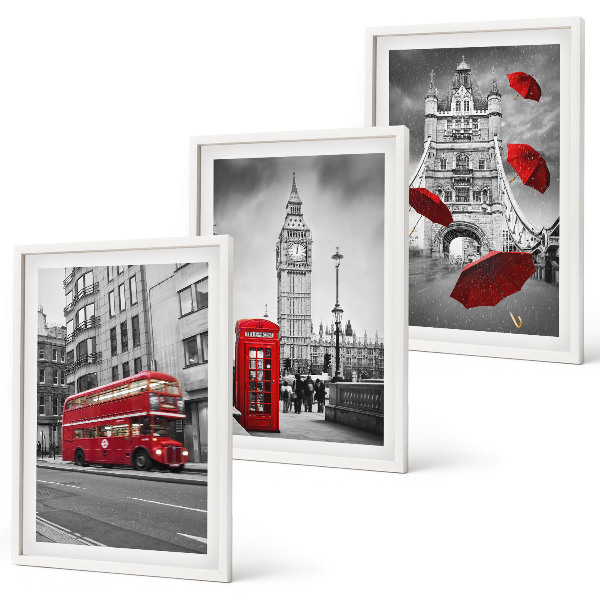 Set of 3 framed wall art pieces Red Accents London