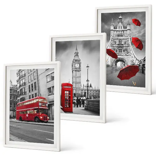 Red Accents London wall art set of 3 framed pieces