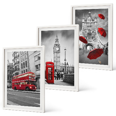 Set of 3 framed wall art pieces Red Accents London