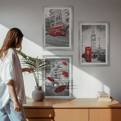 Set of 3 framed wall art pieces Red Accents London