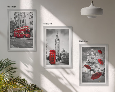 Set of 3 framed wall art pieces Red Accents London