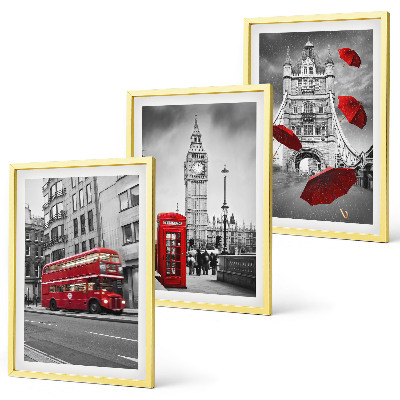 Set of 3 framed wall art pieces Red Accents London