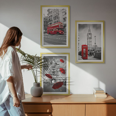 Set of 3 framed wall art pieces Red Accents London