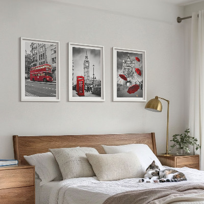 Set of 3 framed wall art pieces Red Accents London