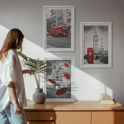 Red Accents London wall art set of 3 framed pieces