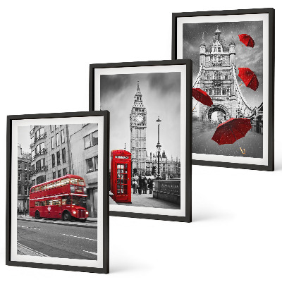 Set of 3 framed wall art pieces Red Accents London