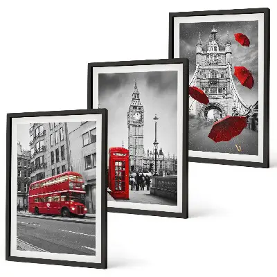 Red Accents London wall art set of 3 framed pieces