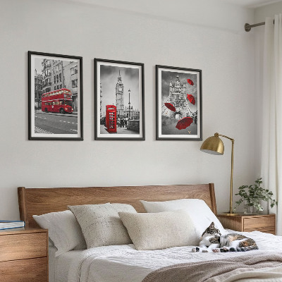 Set of 3 framed wall art pieces Red Accents London