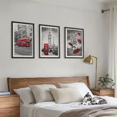 Red Accents London wall art set of 3 framed pieces