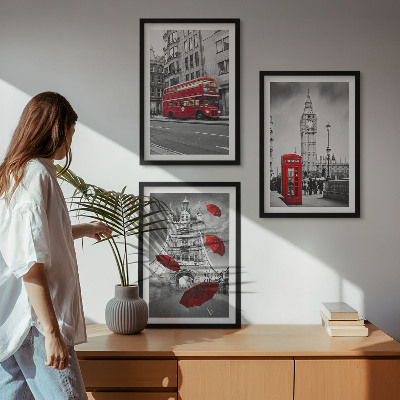 Set of 3 framed wall art pieces Red Accents London