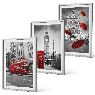 Set of 3 framed wall art pieces Red Accents London