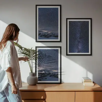 Wall art set night sky mountains and stars