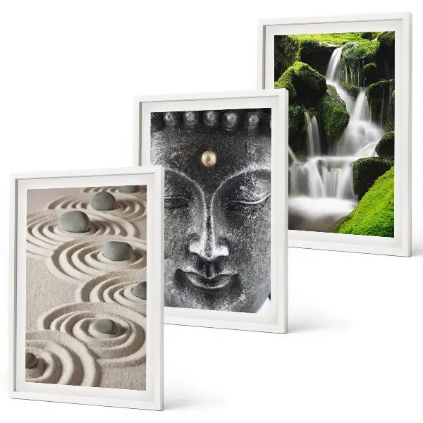 The Peace of the Stones of the Buda Zen Waterfall wall art set of 3 framed pieces