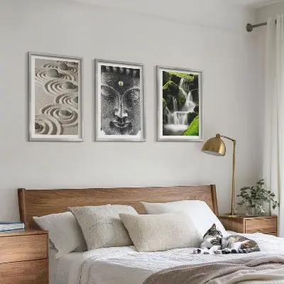 The Peace of the Stones of the Buda Zen Waterfall wall art set of 3 framed pieces