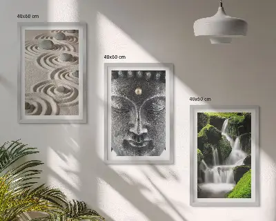 The Peace of the Stones of the Buda Zen Waterfall wall art set of 3 framed pieces
