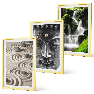 Set of 3 framed wall art pieces The Peace of the Stones of the Buda Zen Waterfall