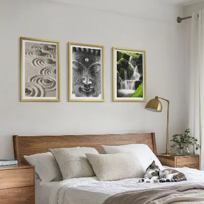 The Peace of the Stones of the Buda Zen Waterfall wall art set of 3 framed pieces