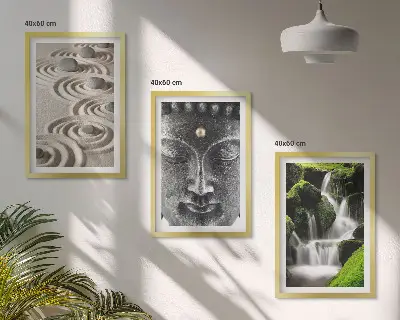 The Peace of the Stones of the Buda Zen Waterfall wall art set of 3 framed pieces