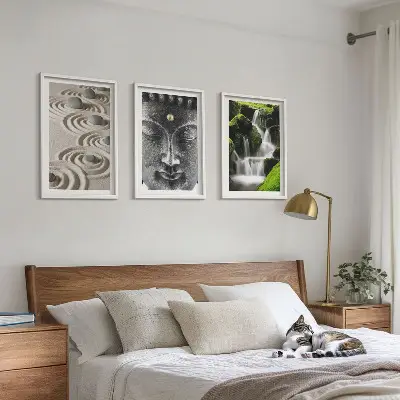 The Peace of the Stones of the Buda Zen Waterfall wall art set of 3 framed pieces