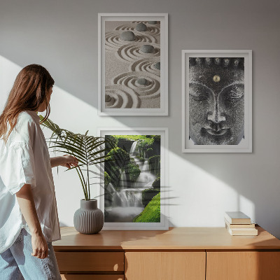 Set of 3 framed wall art pieces The Peace of the Stones of the Buda Zen Waterfall