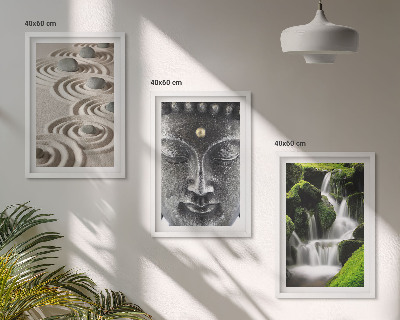 Set of 3 framed wall art pieces The Peace of the Stones of the Buda Zen Waterfall
