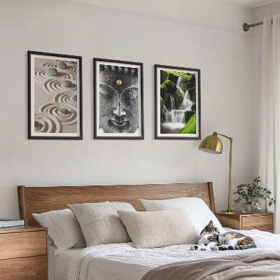Set of 3 framed wall art pieces The Peace of the Stones of the Buda Zen Waterfall