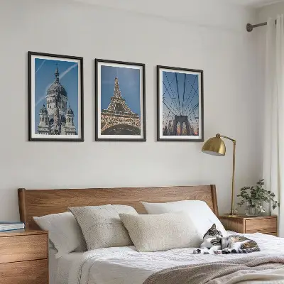 Wall art set featuring views of buildings from cities around the world