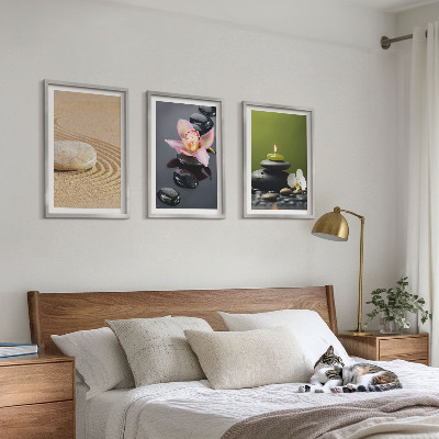Three-piece wall art piece Relaxing zen stone motifs