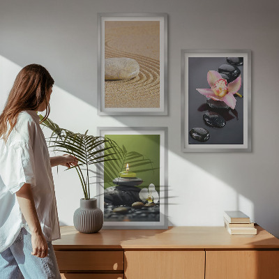 Three-piece wall art piece Relaxing zen stone motifs
