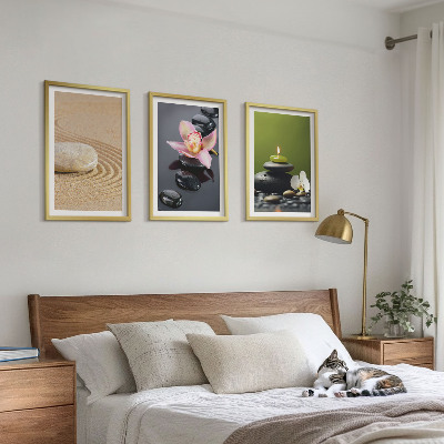 Three-piece wall art piece Relaxing zen stone motifs