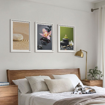 Three-piece wall art piece Relaxing zen stone motifs