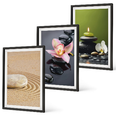 Three-piece wall art piece Relaxing zen stone motifs
