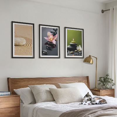 Three-piece wall art piece Relaxing zen stone motifs