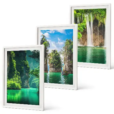 Three-piece waterfall landscape wall art green scenery set