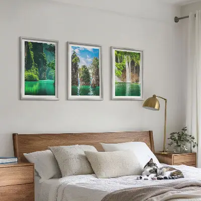Three-piece waterfall landscape wall art green scenery set