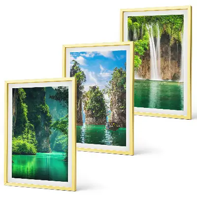 Three-piece waterfall landscape wall art green scenery set