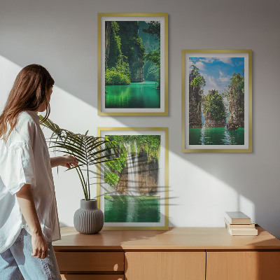 Three-piece wall art piece Green landscapes waterfalls