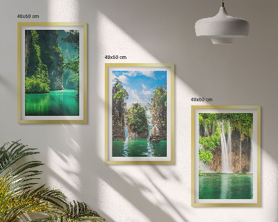 Three-piece wall art piece Green landscapes waterfalls