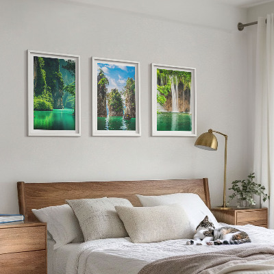 Three-piece wall art piece Green landscapes waterfalls