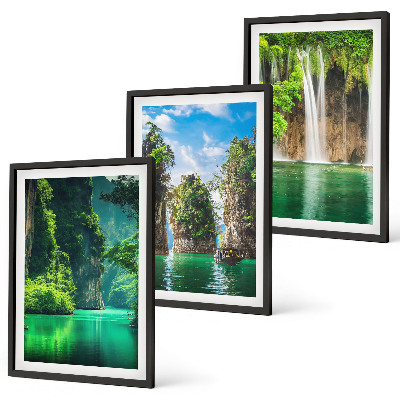 Three-piece wall art piece Green landscapes waterfalls