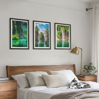 Three-piece wall art piece Green landscapes waterfalls