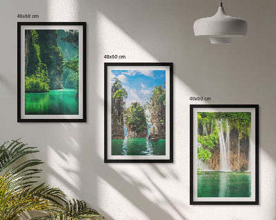 Three-piece wall art piece Green landscapes waterfalls