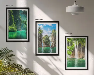 Three-piece waterfall landscape wall art green scenery set