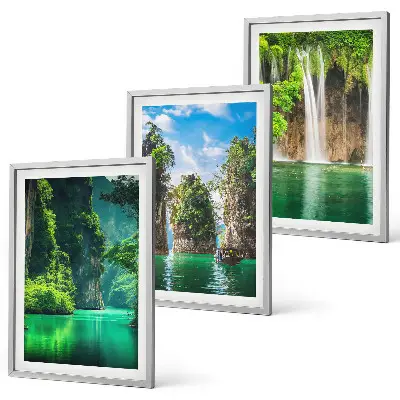 Three-piece waterfall landscape wall art green scenery set