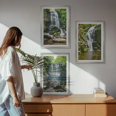 Waterfalls green surroundings wall art set 