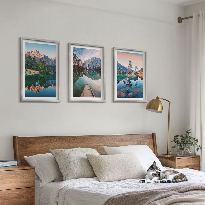 Three-piece wall art piece Mountain lakes reflection forest