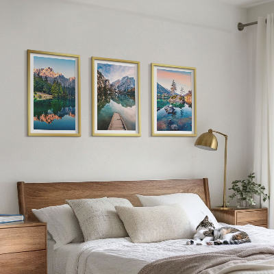 Three-piece wall art piece Mountain lakes reflection forest