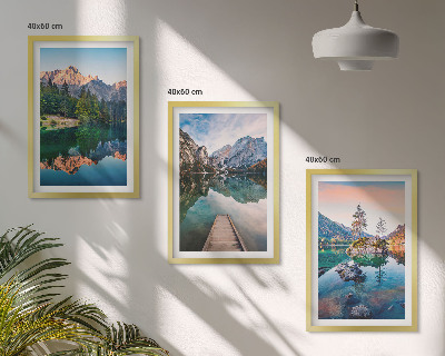 Three-piece wall art piece Mountain lakes reflection forest