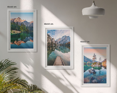 Three-piece wall art piece Mountain lakes reflection forest