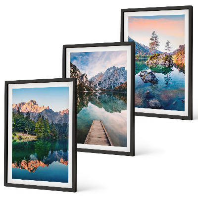 Three-piece wall art piece Mountain lakes reflection forest